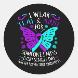 Wear Teal And Purple Happy Awareness Support Classic Round Sticker