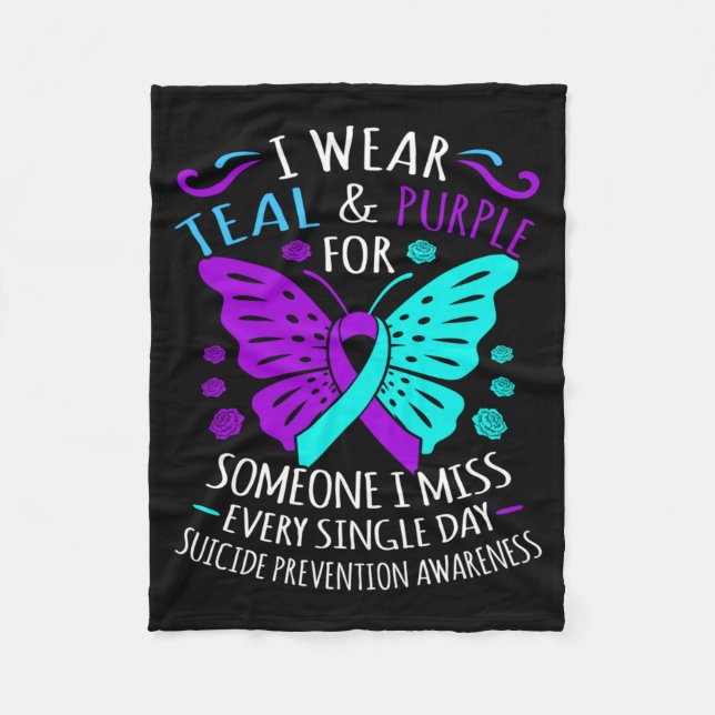 Wear Teal And Purple Happy Awareness Support Fleece Blanket (Front)