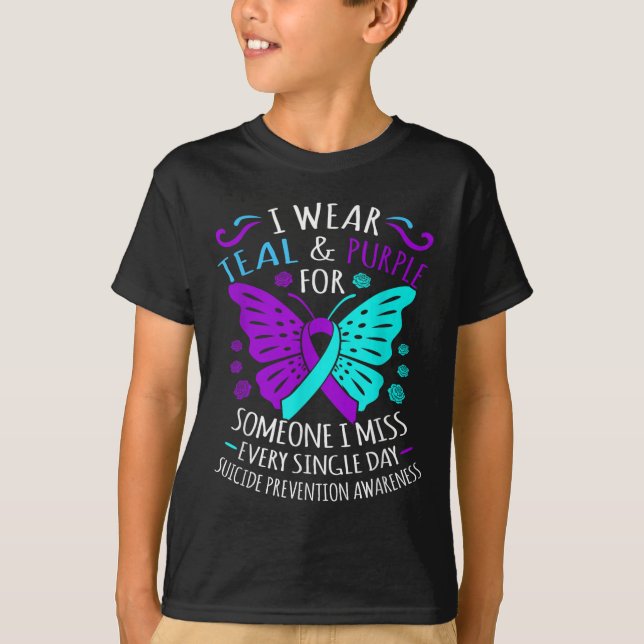 Wear Teal And Purple Happy Suicide Awareness Suppo T-Shirt (Front)