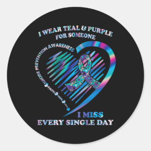Wear Teal And Purple Heart Suicide Prevention Awar Classic Round Sticker