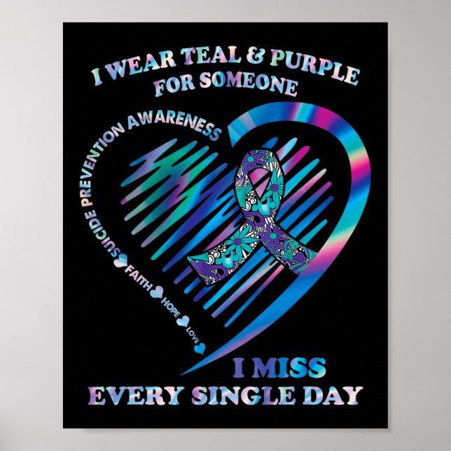 Wear Teal And Purple Heart Suicide Prevention Awar Poster (Front)