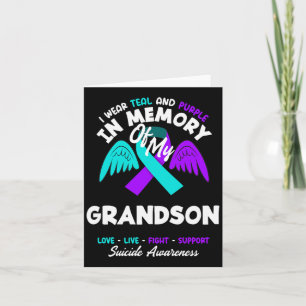 Wear Teal And Purple In Memory Of Grandson Design Card