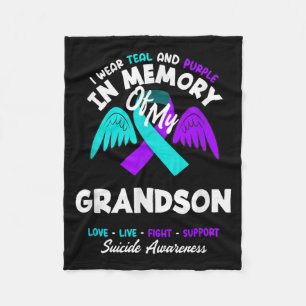 Wear Teal And Purple In Memory Of Grandson Design Fleece Blanket
