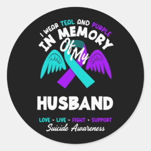 Wear Teal And Purple In Memory Of Husband Design Classic Round Sticker