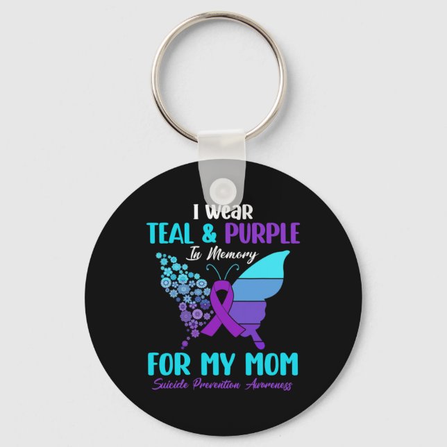 Wear Teal And Purple In Memory Of Mum Suicide Prev Key Ring (Front)