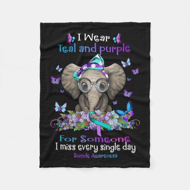 Wear Teal And Purple Suicide Awareness Elephant Ri Fleece Blanket (Front)