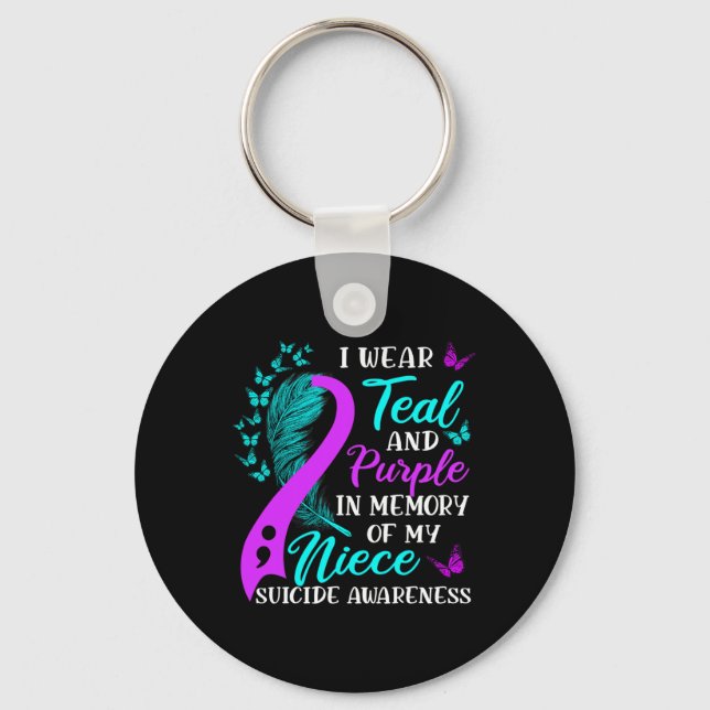Wear Teal Purple In Memory Of My Niece Suicide Awa Key Ring (Front)