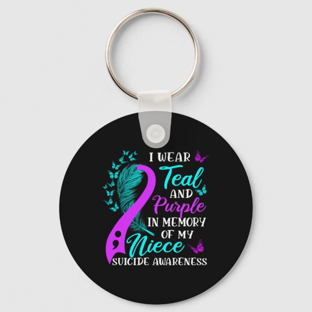 Wear Teal Purple In Memory Of My Niece Suicide Awa Key Ring (Front)