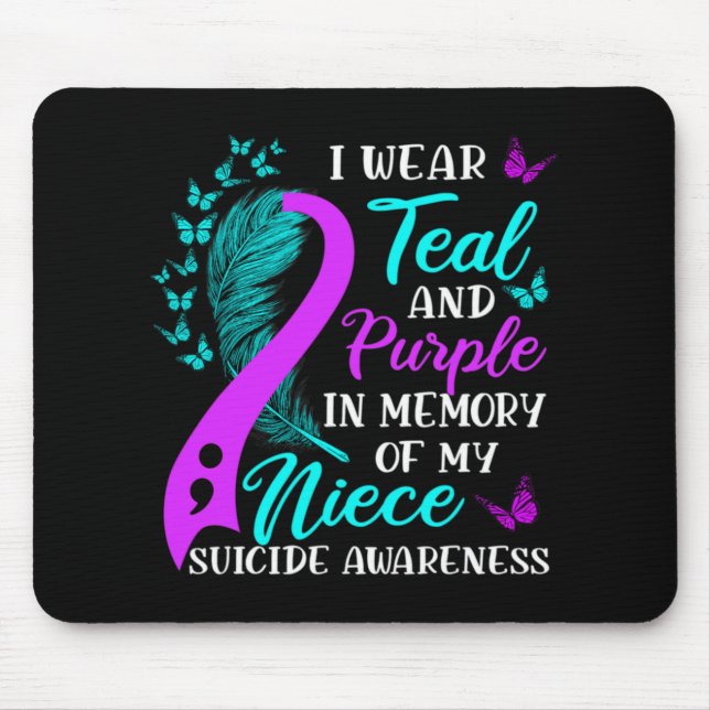 Wear Teal Purple In Memory Of My Niece Suicide Awa Mouse Mat (Front)