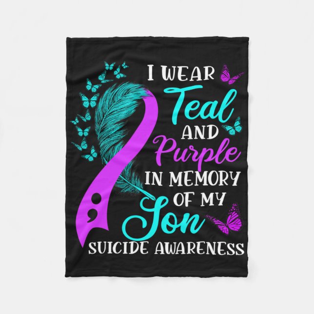 Wear Teal Purple In Memory Of My Son Suicide Aware Fleece Blanket (Front)