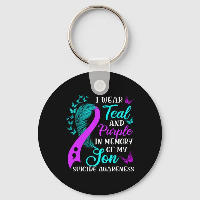 Wear Teal Purple In Memory Of My Son Suicide Aware Key Ring (Front)