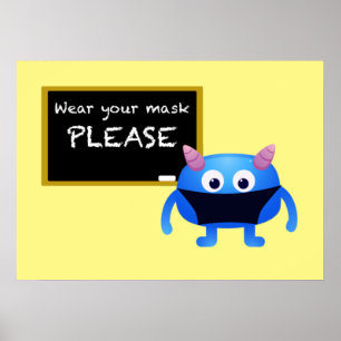 Wear Your Mask Please Chalkboard Monster Poster