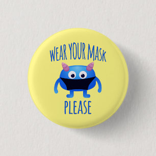 Wear Your Mask Please Friendly Monster 3 Cm Round Badge