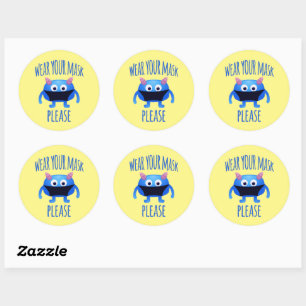 Wear Your Mask Please Friendly Monster Classic Round Sticker