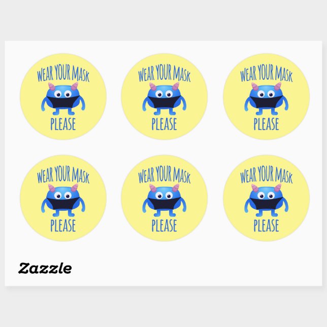 Wear Your Mask Please Friendly Monster Classic Round Sticker (Sheet)