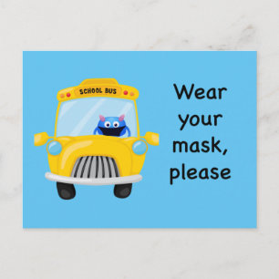 Wear Your Mask Please Monster Driving School Bus Postcard