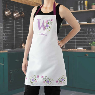 Wearer's Initial & Name with Floral Design on an Apron