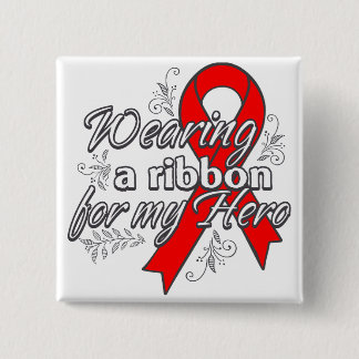 Wearing a Red Ribbon for My Hero 15 Cm Square Badge