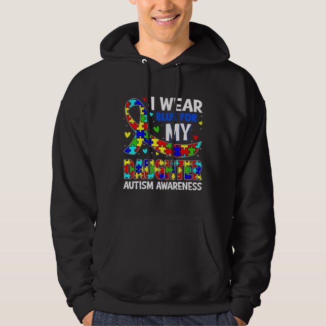 Wearing Blue For My Daughter Autism Awareness Kids Hoodie (Front)