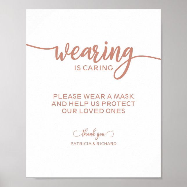 Wearing is Caring Wear a Mask Rose Gold Sign (Front)