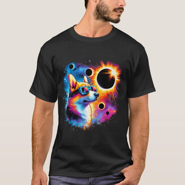 Wearing Kids Total Solar Eclipse Corgi Dog T-Shirt (Front)