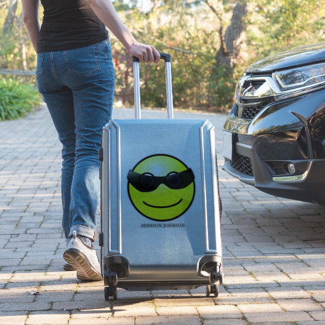Wearing Shades Fun Emoji Yellow Face Add Name 14" (Suitcase Insitu)