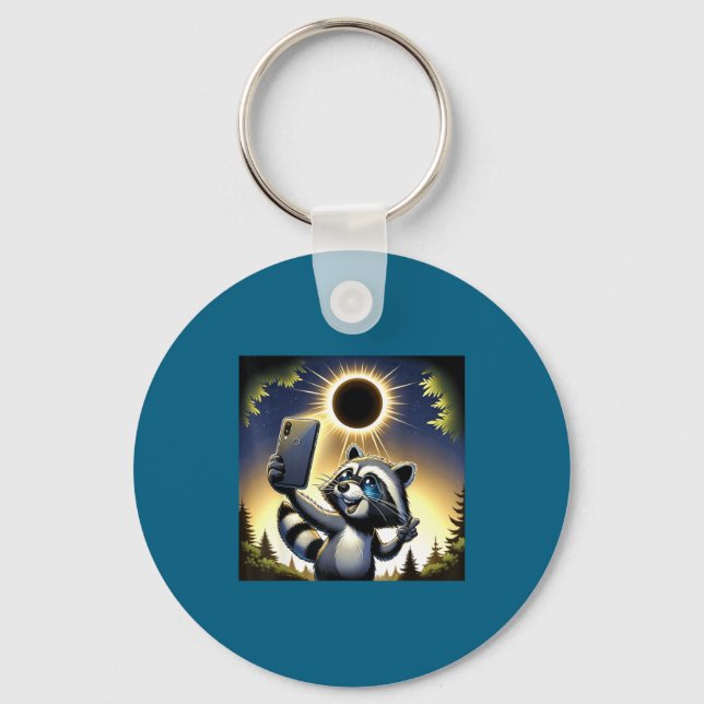 Wearing Shirt Solar Eclipse Racoon April 8 Key Ring (Front)