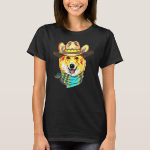 Wearing Western Cowboy Hat Long Corgi T-Shirt