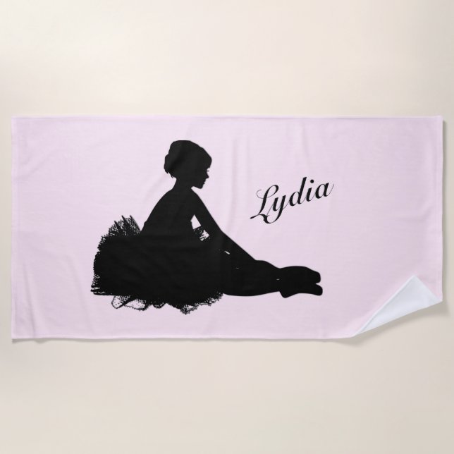 Weary Ballerina Personalised w Name Pink Beach Towel (Front)