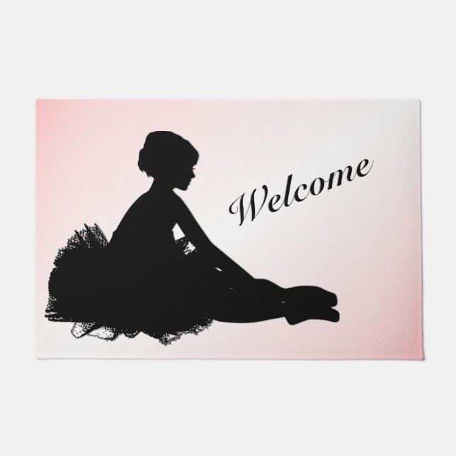 Weary Ballerina Personalised w Name Pink Doormat (Front)