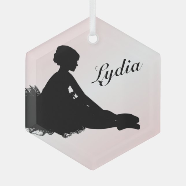 Weary Ballerina Personalised w Name Pink Glass Tree Decoration (Front)