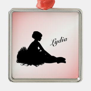 Weary Ballerina Personalised w Name Pink Metal Tree Decoration