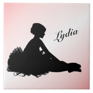 Weary Ballerina Personalised w Name Pink Tile