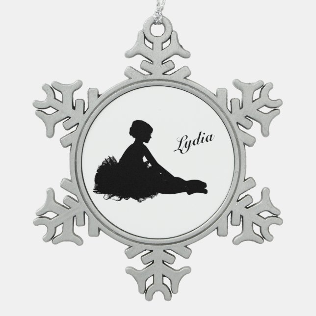 Weary Ballerina Personalised w Name Snowflake Pewter Christmas Ornament (Front)