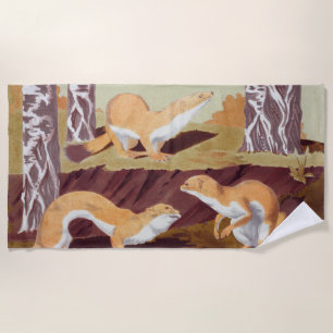 Weasel Animal Vintage Print Beach Towel