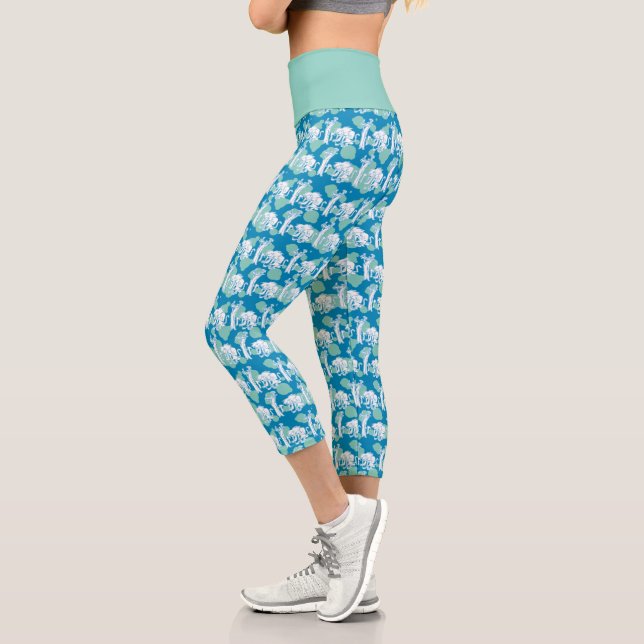 Weasel & Baboon Blue Character Pattern Capri Leggings (Left)