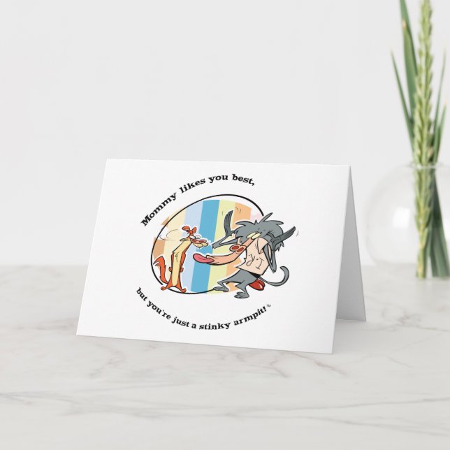Weasel & Baboon "Mummy Likes You Best" Card (Front)