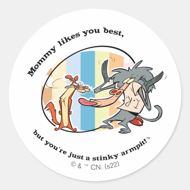 Weasel & Baboon "Mummy Likes You Best" Classic Round Sticker (Front)
