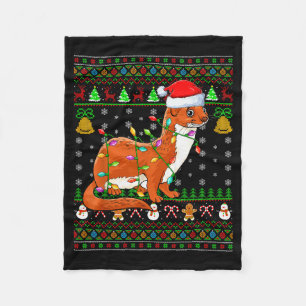 Weasel Christmas Lights Funny Santa Ugly Sweaters  Fleece Blanket