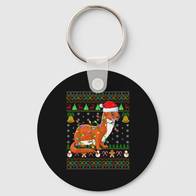 Weasel Christmas Lights Funny Santa Ugly Sweaters  Key Ring (Front)