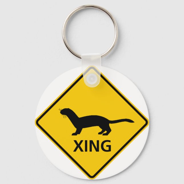 Weasel / Ferret Crossing Highway Sign Key Ring (Front)