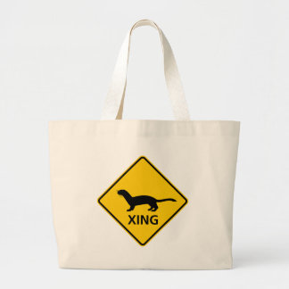 Weasel / Ferret Crossing Highway Sign Large Tote Bag