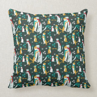 Weasel hugs Christmas pattern teal Cushion