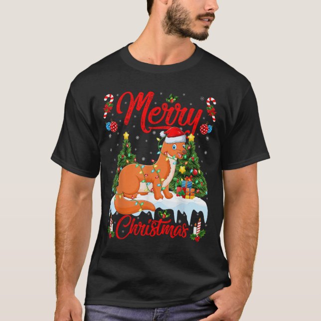 Weasel Merry Christmas Tree Lighting Weasel Xmas  T-Shirt (Front)