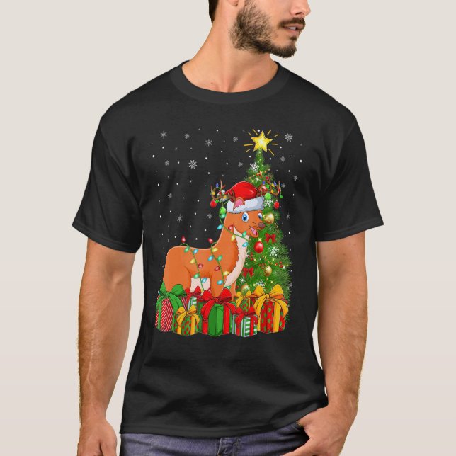 Weasel   Xmas Holiday Santa Weasel Christmas Tree T-Shirt (Front)