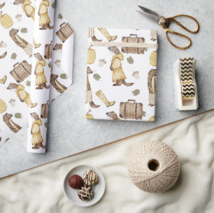 Weasel Yellow Striped Rainboot Luggage Pumpkin Wrapping Paper