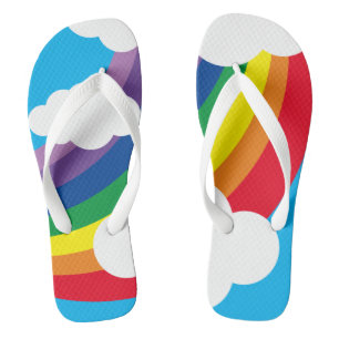 Weather Cloud, Raindrops & Rainbow Flip Flops