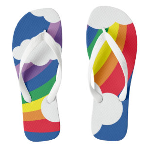 Weather Cloud, Raindrops & Rainbow Flip Flops