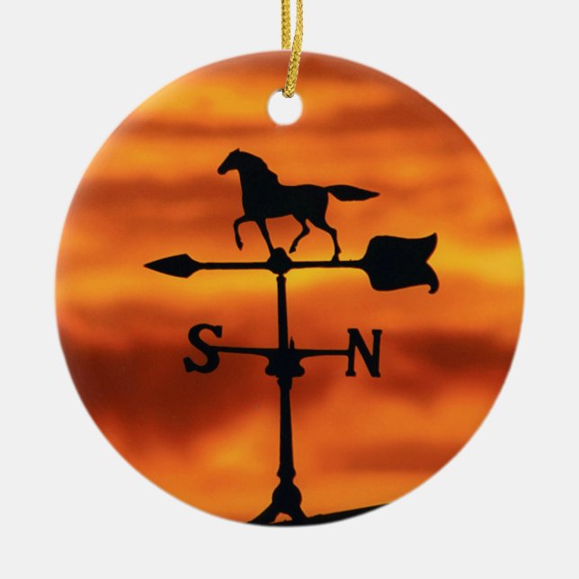 Weather Vane at Sunset Ceramic Tree Decoration (Front)