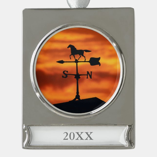 Weather Vane at Sunset Silver Plated Banner Ornament (Front)